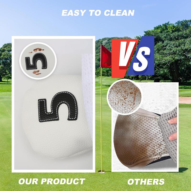 Frimon Golf Club Covers,4pcs or 1pc Golf Headcovers for Woods and Driver Fairway Hybrids Women Men - Premium PU Leather with Interchangeable Tags & Magnetic Blade and Mallet Putter Covers - Image 4